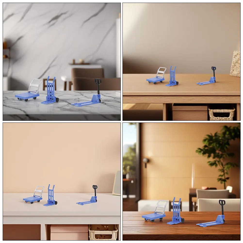 

3 Sets Miniature Construction Moving Platform Cart Hand Trolley Forklift Fun Interactive Props Miniature Hand Pulley Toy