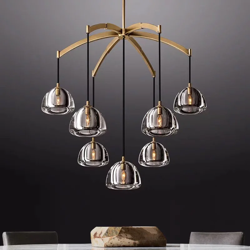Art Deco Gold Branched Hanging Glass Dome Pendant Chandelier Fixture for Dining Room Kitchen Island Living Room Decor