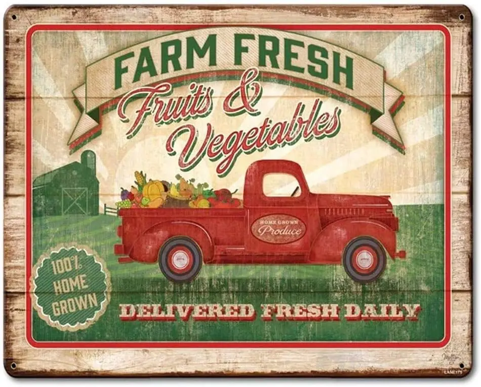Losea Farm Fresh Obst und Gemüse Retro Vintage Dekor Metallblechschild 30,5 x 20,3 cm