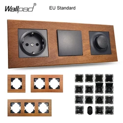 EU Neutral Wood Wall Panels  FAN Reset Retro Electric Switch Euro French Power Socket with Type A C USB Fast Outlet TV Data Cat6