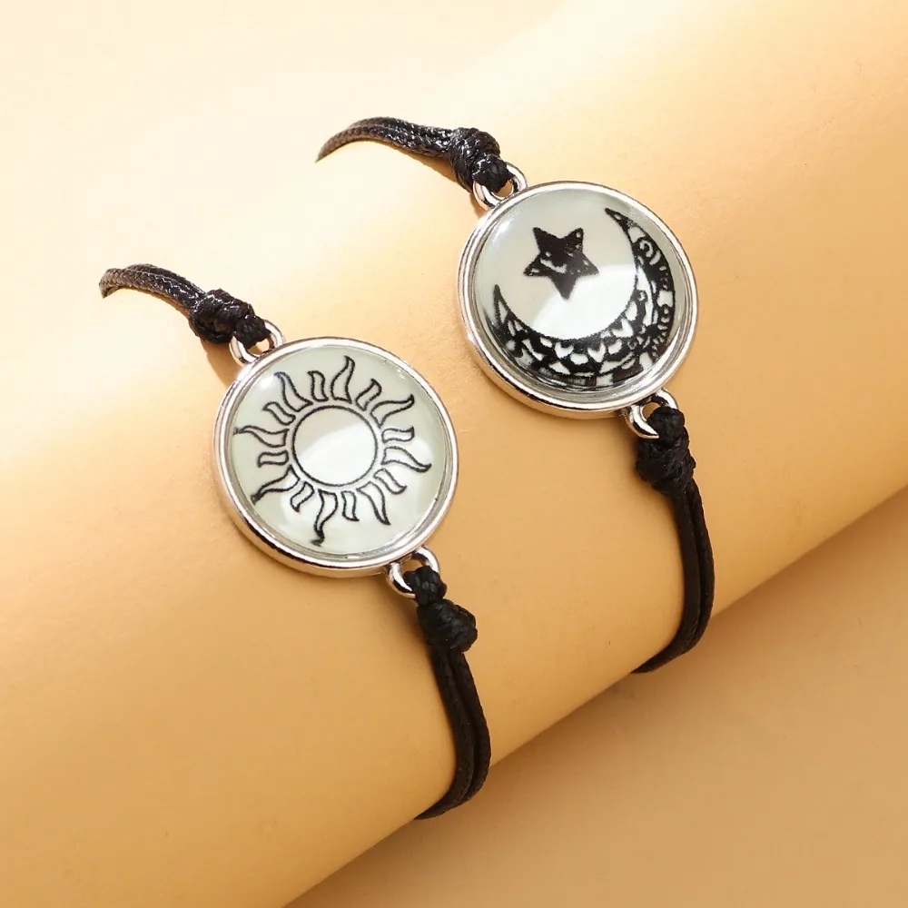 Romantic Luminous Sun Moon Couple Bracelets for Women Men Handmade Braided Rope Matching Bracelet Valentine's Day Jewelry Gifts