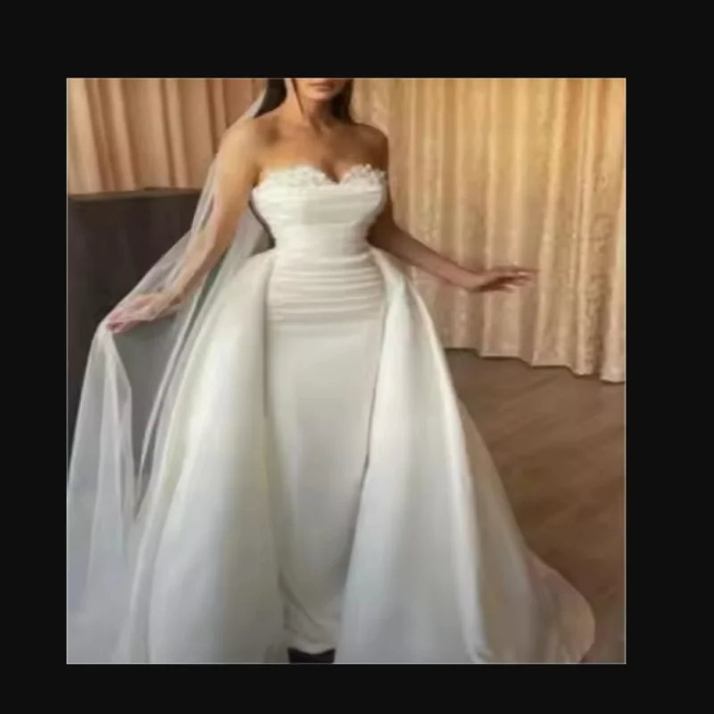 

Свадебное платье с индивидуальным дизайном, плиссировкой «сердечко», со съемной юбкой, больших размеров, кружевное, с длинными рукавами, Vestidos De Novia