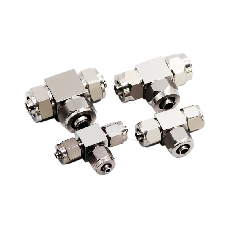 6PCS High Quality 304 Stainless Steel Quick-Twist Lock Female Buckle 3-Way Air Pipe Through Joint Partition PE PM PU6/8/10/12mm