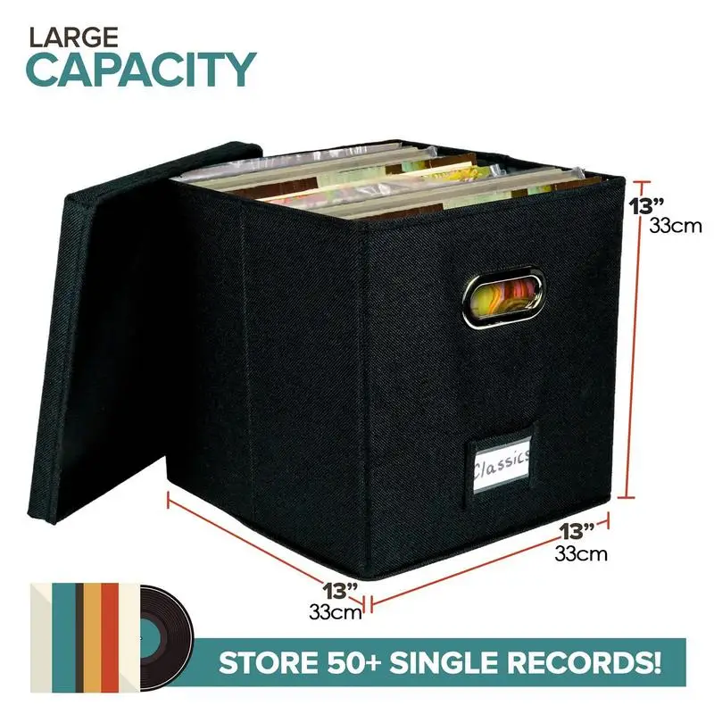 12-Inch Vinyl Record Storage Box With Lids Handles Stylish Practical LP Record Organizer Boxes For More Than 50pcs Records