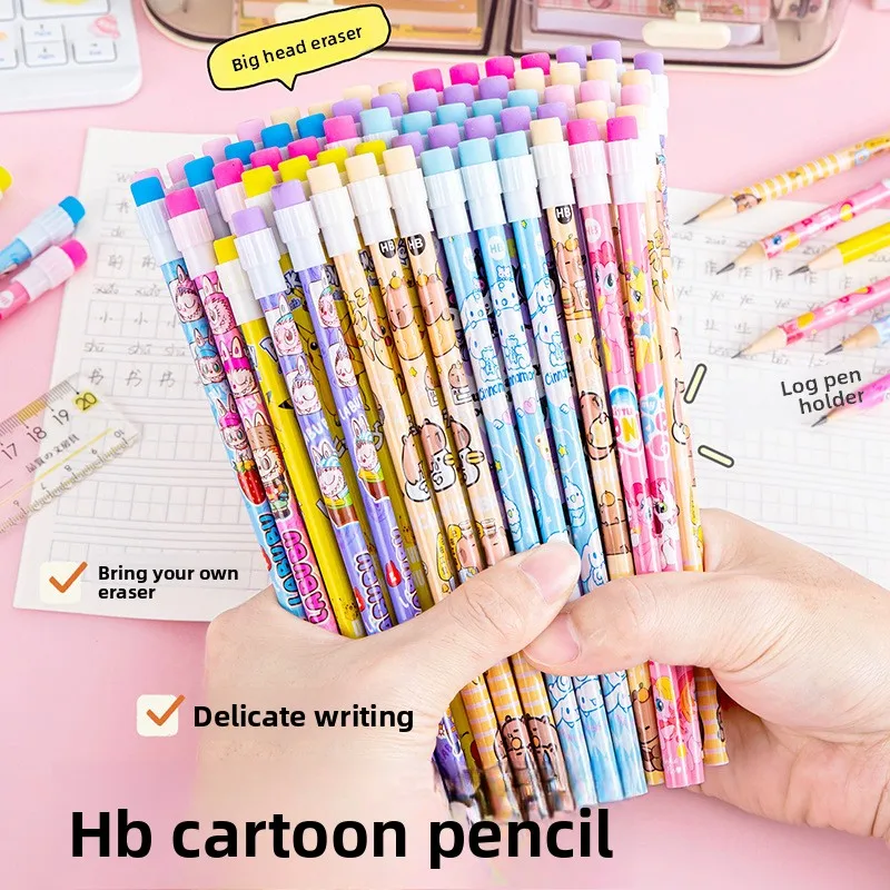 12 Pcs Cartoon HB Pencil Constant Core Cute School Student Round Rod with Colored Eraser Children's Wooden Lead Pencils image 6