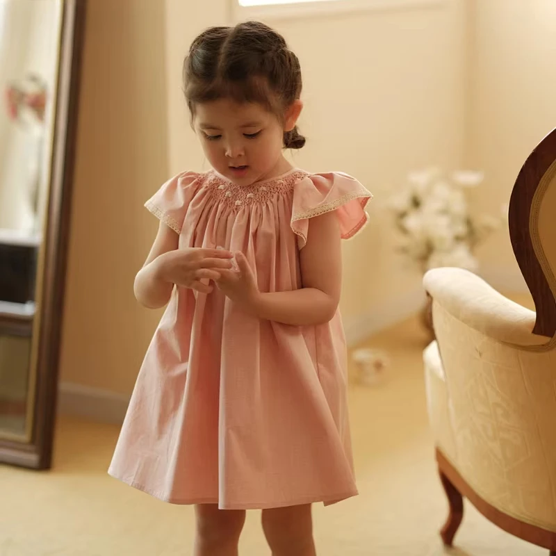 Baby Suits Casual Loose Dress and Butt Pants for Children Cute Clothes Infant Summer Kids Girl Pink Embroidery Handmade Spanish