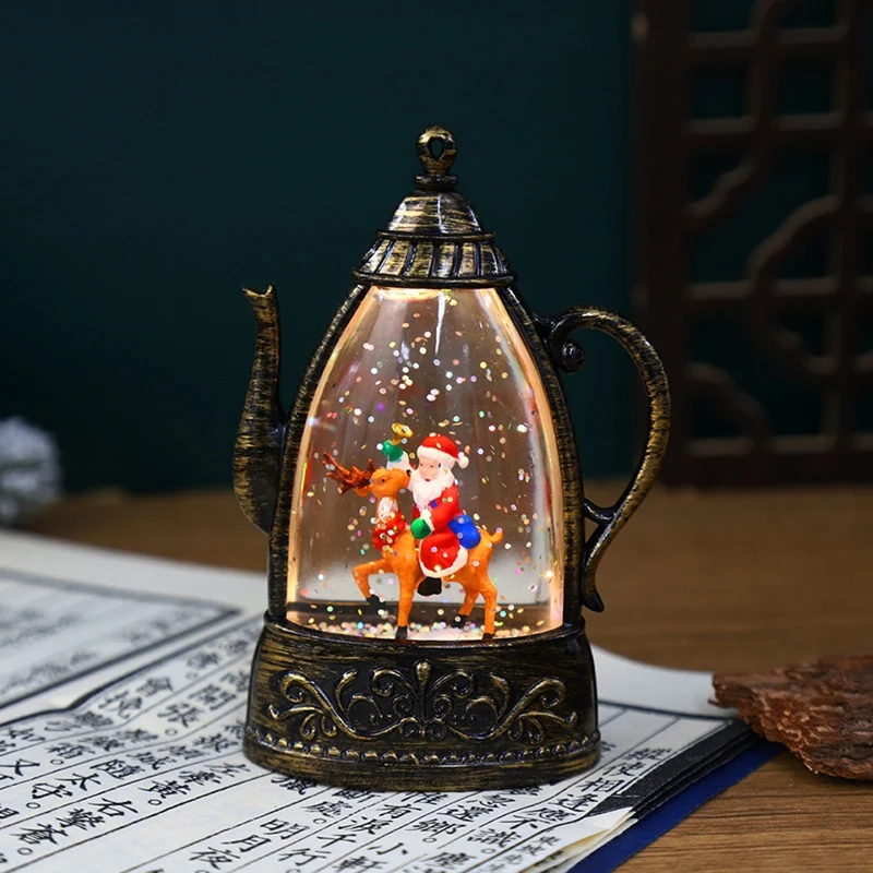 AB09-Retro Teapot Style LED Night Light - زينة عيد الميلاد الشهيرة، مصباح متوهج للأطفال، هدية مثالية لعيد الميلاد