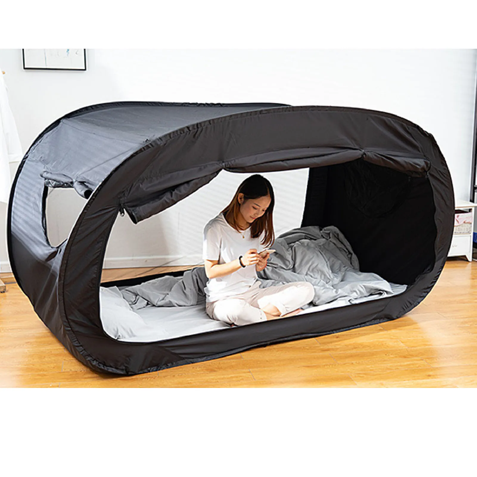 Camping Bed Tent, Outdoor Privacy Pop Bed Tent, Fully Enclosed Shading, Foldable for Camping, Kids and Adult Use, Black