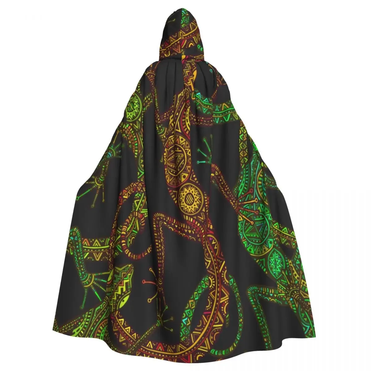 Adult Cloak Cape Hooded Ethnic Tribal Lizard Salamander Medieval Costume Witch Wicca Vampire Elf Purim Carnival Party