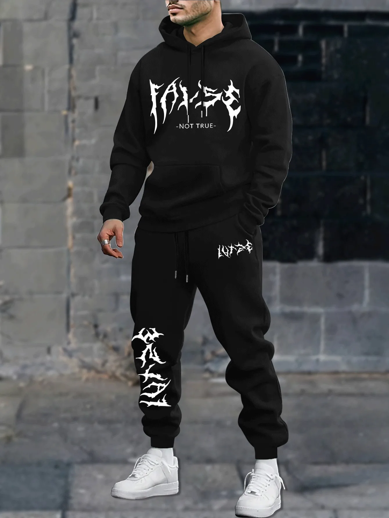 Men Letter Print 2Pcs Tracksuit, Loose Long Sleeve Hoodie & Cuffed Jogger Pants Trendy Streetwear Outfit Suitable for winter
