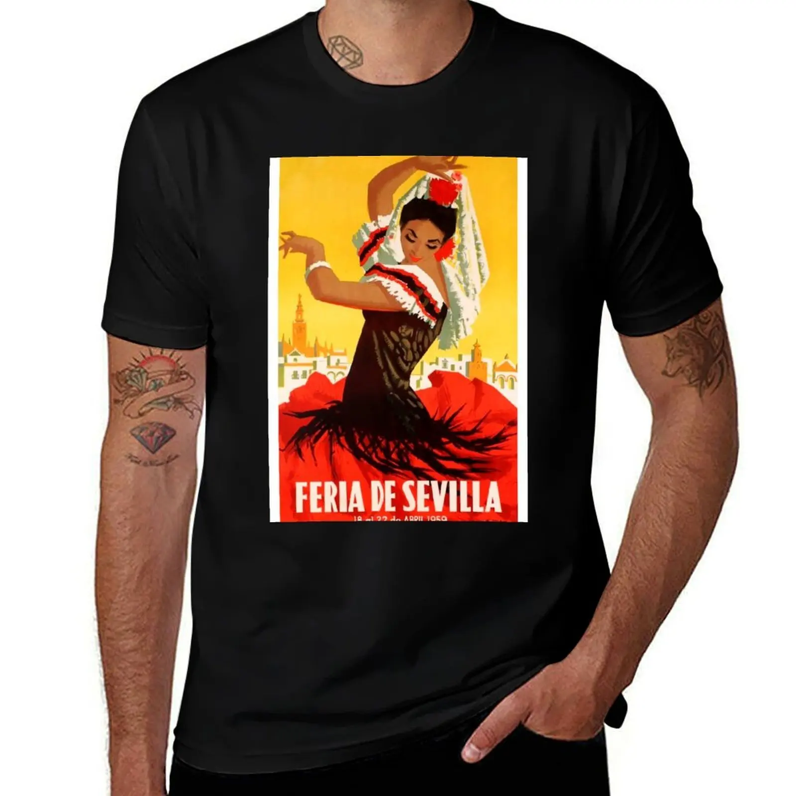 Spain 1959 Seville April Fair Poster T-Shirt Work Duty Casual T-Shirt