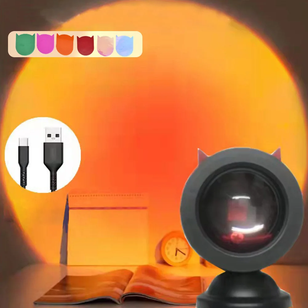 Proyector rojo arcoíris con USB, luz Led nocturna, lámpara de escritorio de proyección solar para dormitorio, Bar, cafetería, decoración de pared,