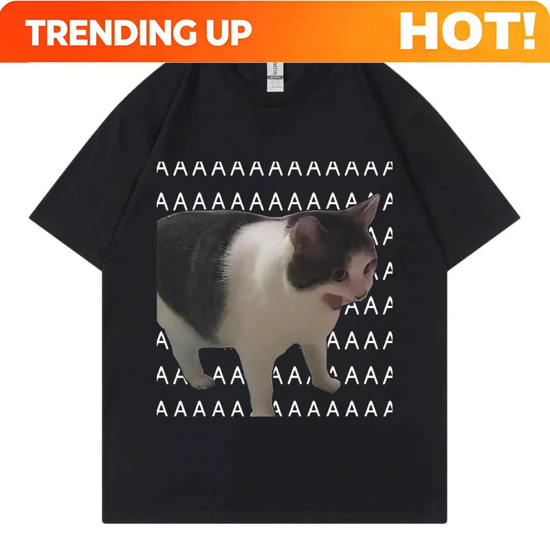 Customization Sad Crying Cat Funny Meme T-Shirt High Quality Fashion Short Sleeve T Shirts Summer Casual Pure Cotton Oversized T