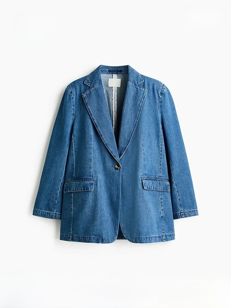 

H&M Spring New Women's Casual Sle Single Button Denim Suit 329274 Pure Cotton Daily Wear Faionable Ladies