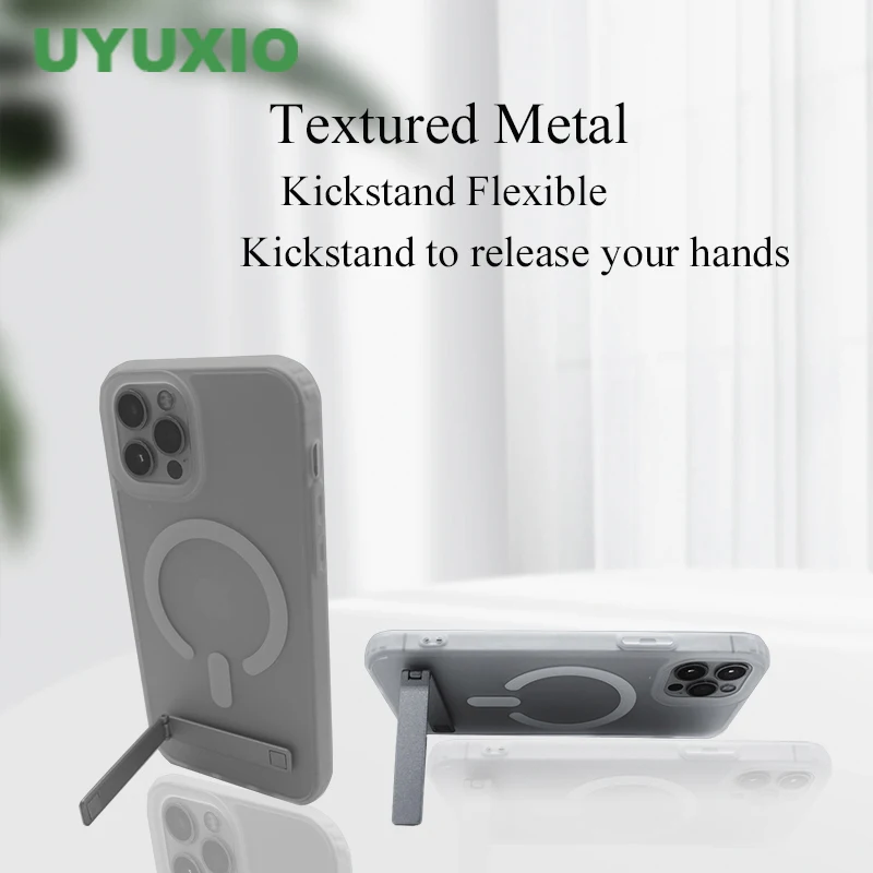 

UYUXIO Translucent Magnetic Mobile Phone Case with Kickstand for iPhone 16 15 14 Pro Max Plus 13 12 11 Stand Cover with Holder