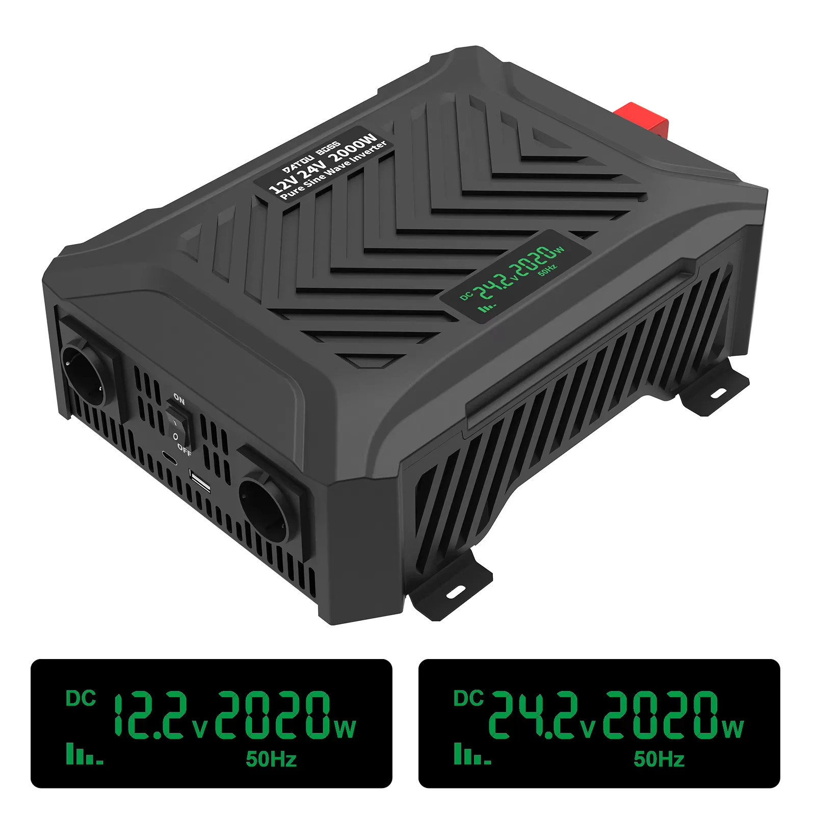DATOUBOSS Portable Car Inverter 1200W 2000W 3000W Pure Sine Wave Dual Voltage Inverter 12V to 24V Auto Switching Solar Inverter