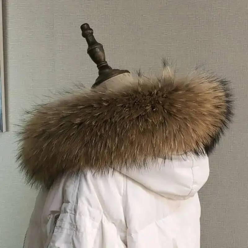 100% Real Raccoon Fur Collar For Coat Women Men Natural Fur Scarf Luxury Warm Shawls Raccoon Collar Fur Scraves Detachable