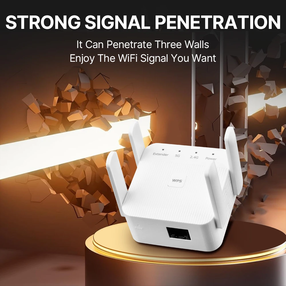 デュアルバンド AC1200 WiFi リピーター 1200Mbps EU/US ワイヤレス信号ブースター 2.4G/5GHz カバレッジ WPS 設定ネットワークリピーター家庭用