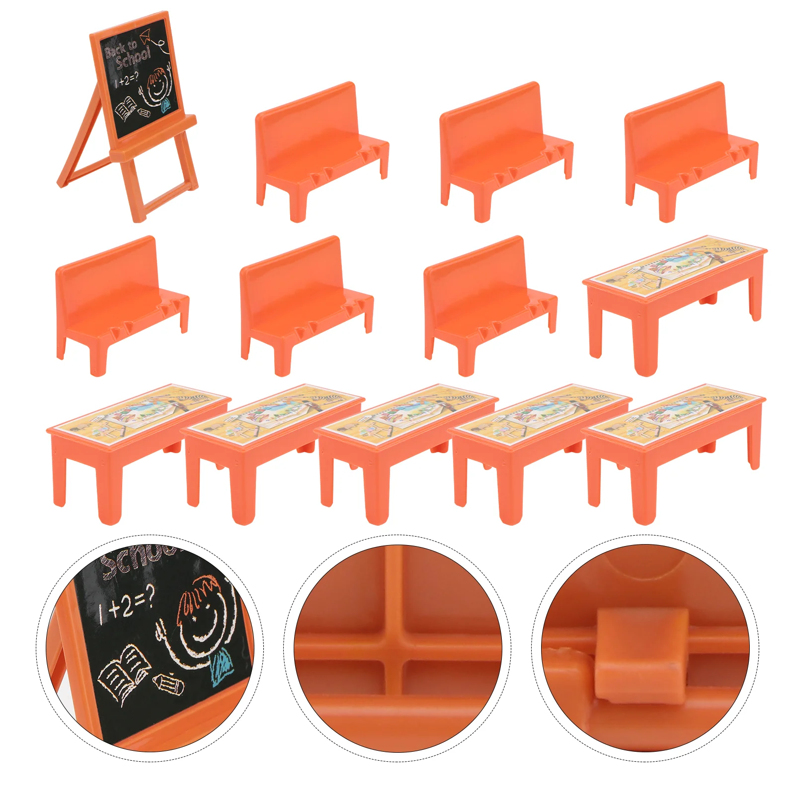 

13 Pcs Dollhouse Classroom Furnitures Yellow Table and Chairs Kids Desk Decorations Mini Landscape Model Child