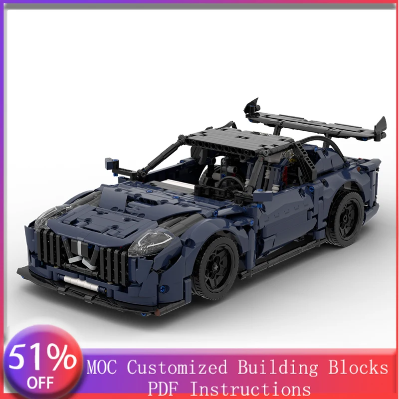 

1282 PCS Racing Car Black Super MOC Customize Modular Building Block Technology Kids Popular Design DIY Boys Holiday Toy Gifts