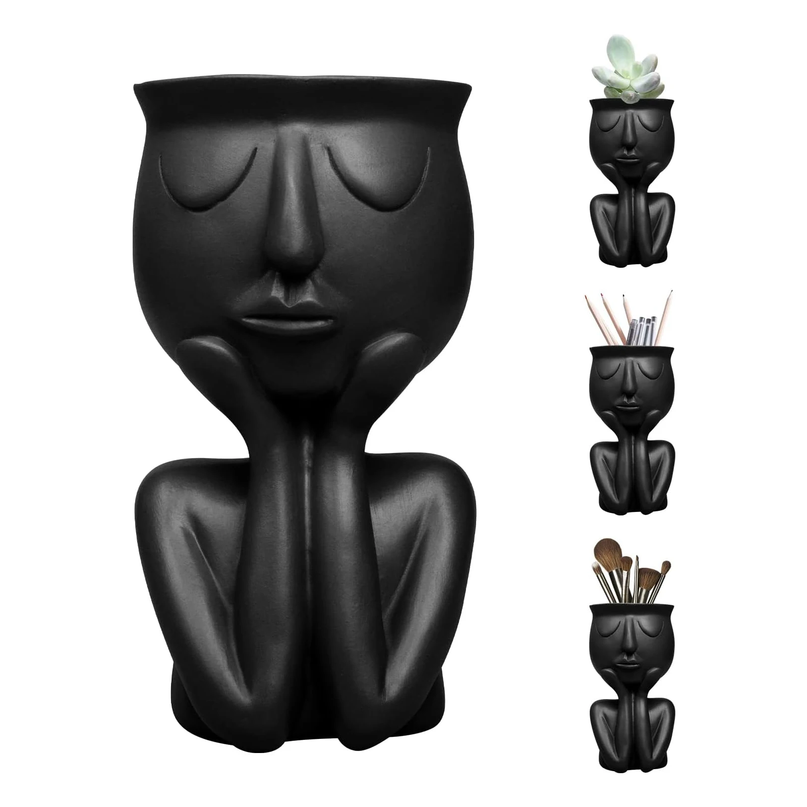 1pc black face flowerpot with resin material, cute and unique shaped vase, desktop decoration