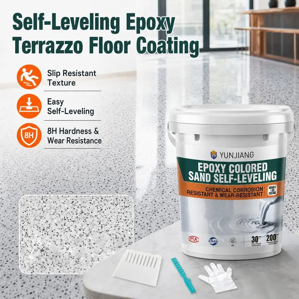 Epoxy Colored Sand Floor Paint Colored Sand Terrazzo Coating High-Gloss Marble Effect Epoxy Floor Coating Waterproof Wear
