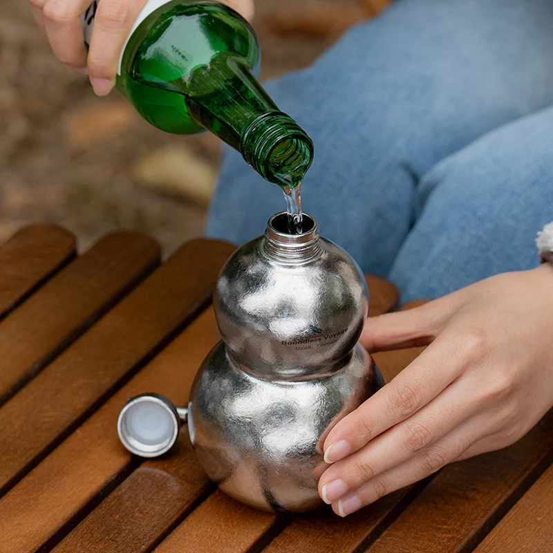 Boundless Voyage 500ml Titan-Kürbisflasche, einwandige Weinflasche mit Trageschlaufe, Outdoor-Whiskey- und Alkoholflasche – Detail 7