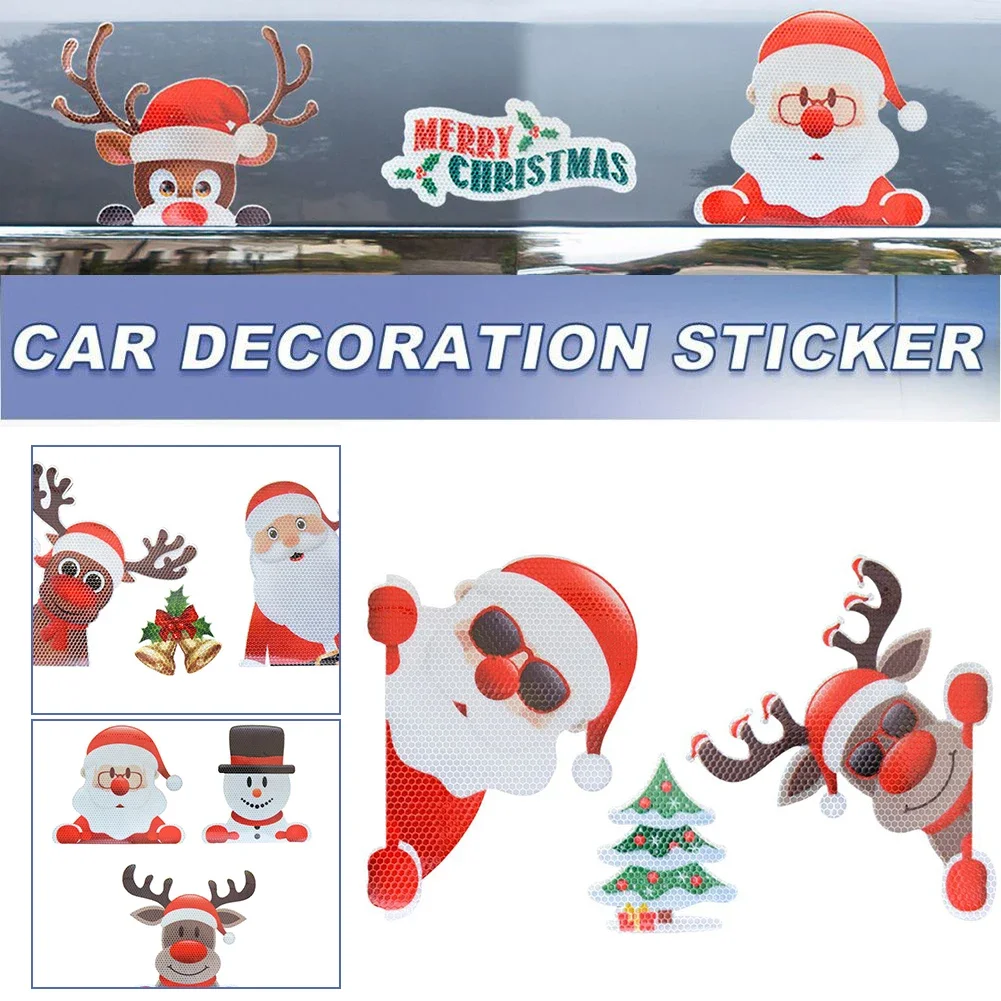 Christmas Reflective Santa Claus Snowman Light Stickers Refrigerator Magnet Decals Car Decorations For Family Merry Party PVC