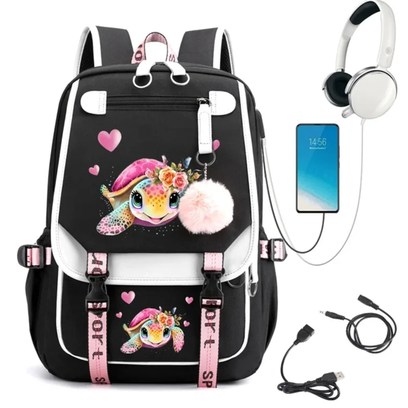 Watercolor Sea Turtle Print Cute Cartoon School Bag for Student Teens Bookbag Anime Laptop Teenager Backpack