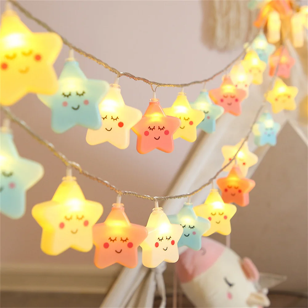 20 diod LED chmura/gwiazda łańcuch świetlny, 10 stóp USB wodoodporne lampki nocne nastrojowe oświetlenie na kemping urodziny letni wystrój domu