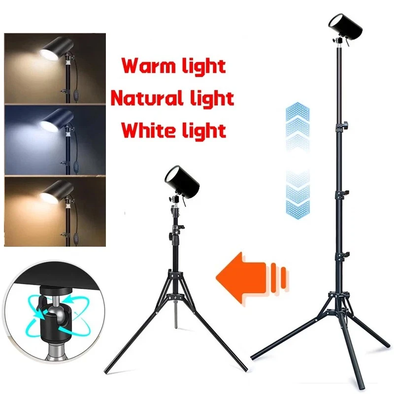 Lampada da terra con treppiede regolabile tramite USB, con cavo USB da 195 cm, ideale per il soggiorno, con paralume regolabile, lampade da studio, lampade per la camera da letto, l'ufficio e come