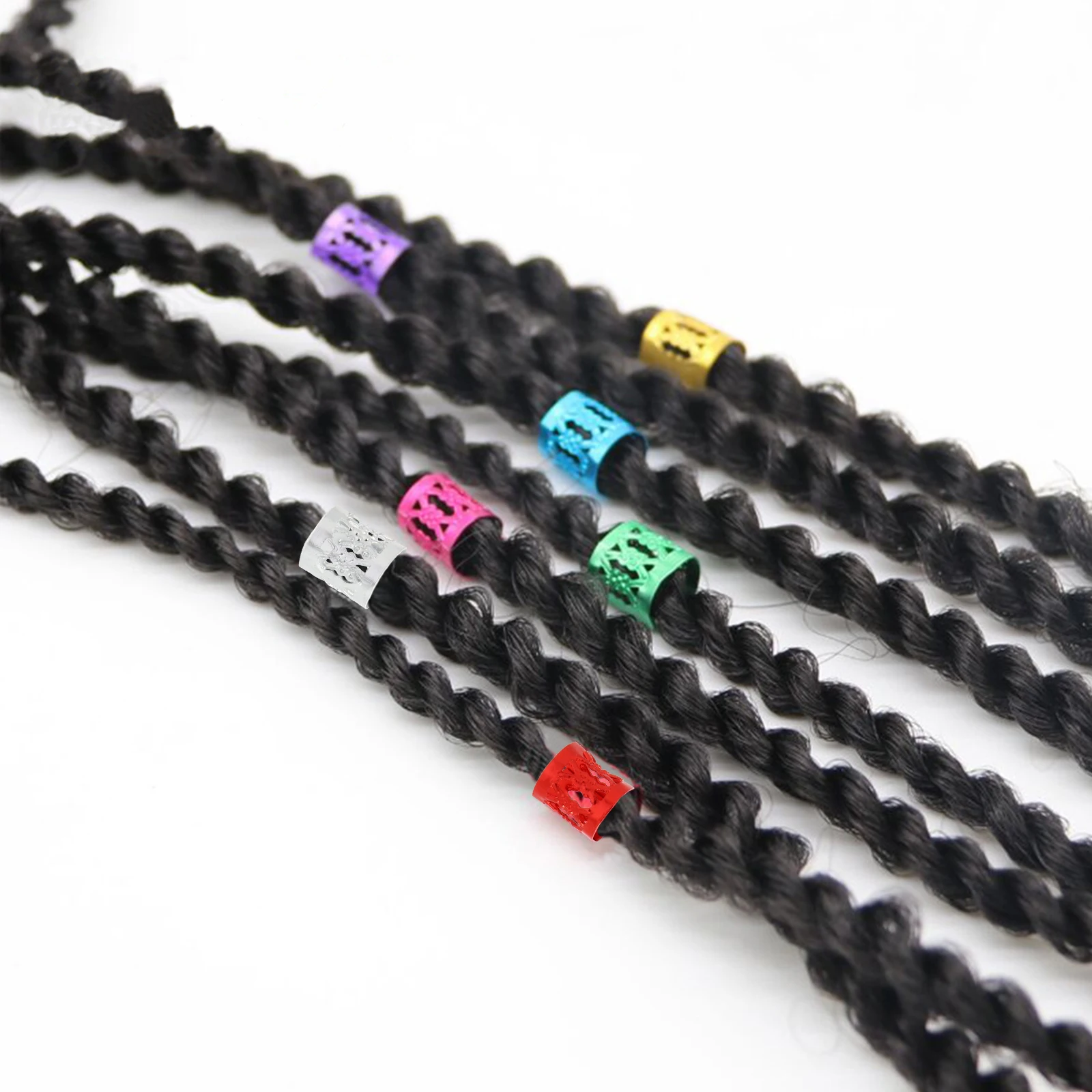 

120pcs Metal Accessories Colorful Rope Braiding Rings Dreadlocks For Women Flexible Rustproof Adjustable Cuffs Assorted