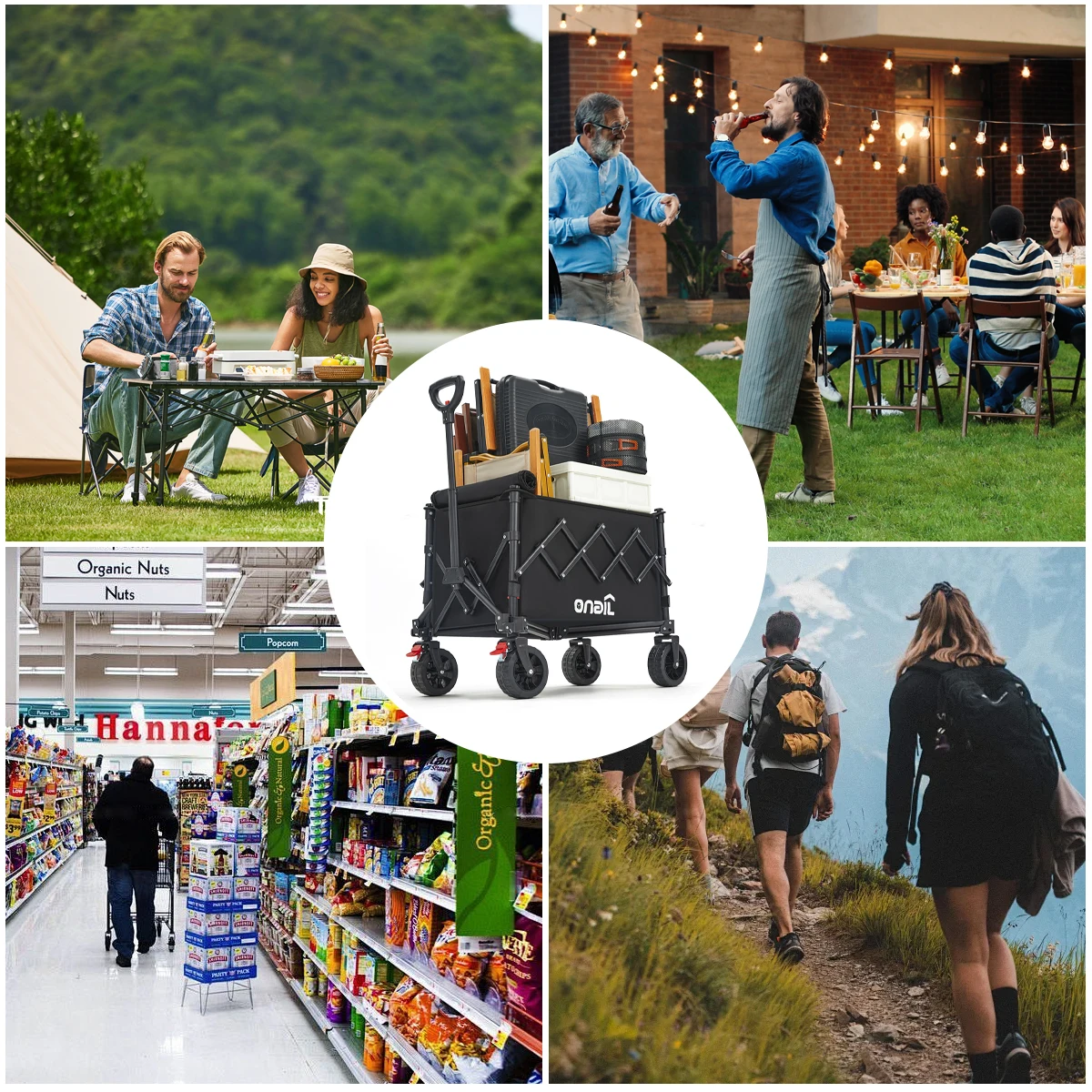 Carrello pieghevole Carrello da spiaggia pieghevole leggero e portatile per carichi pesanti - Carrello multiuso da esterno per campeggio, shopping, sport, giardino