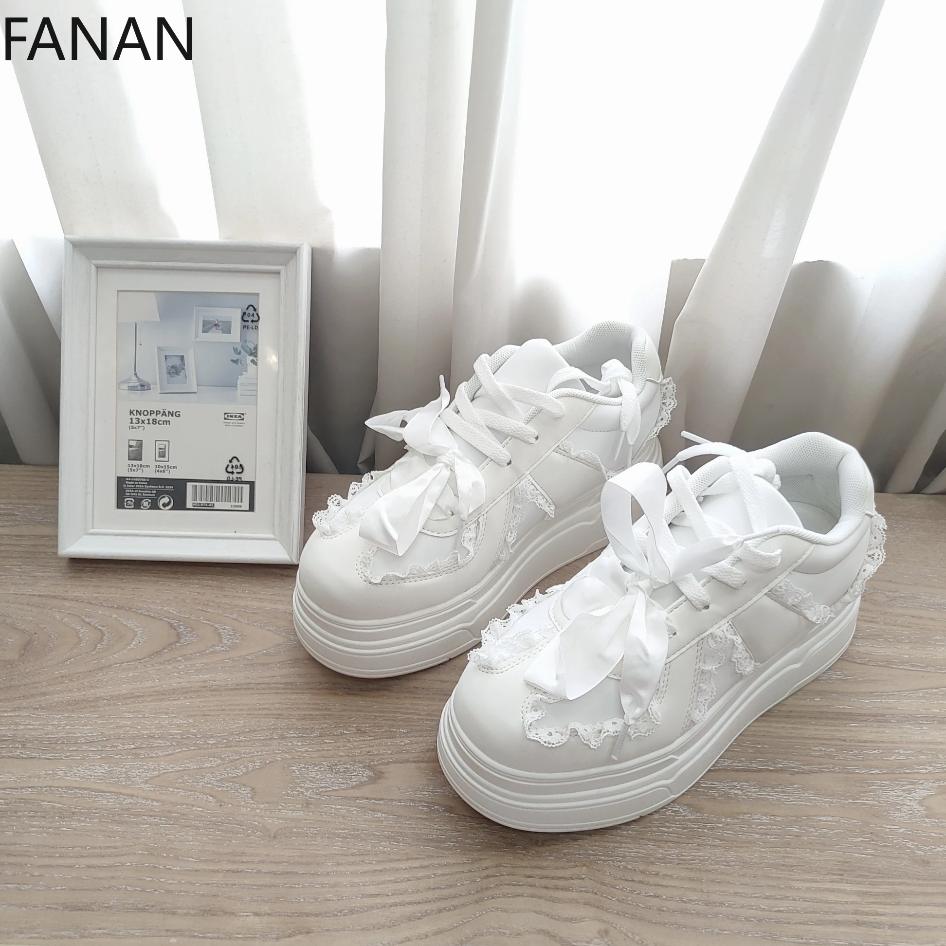 Flats Lace Women's Casual Shoes Lace Japanese Style Pink Lace Chunky Sneakers Sweet Breathable White Shoes Heels Pumps