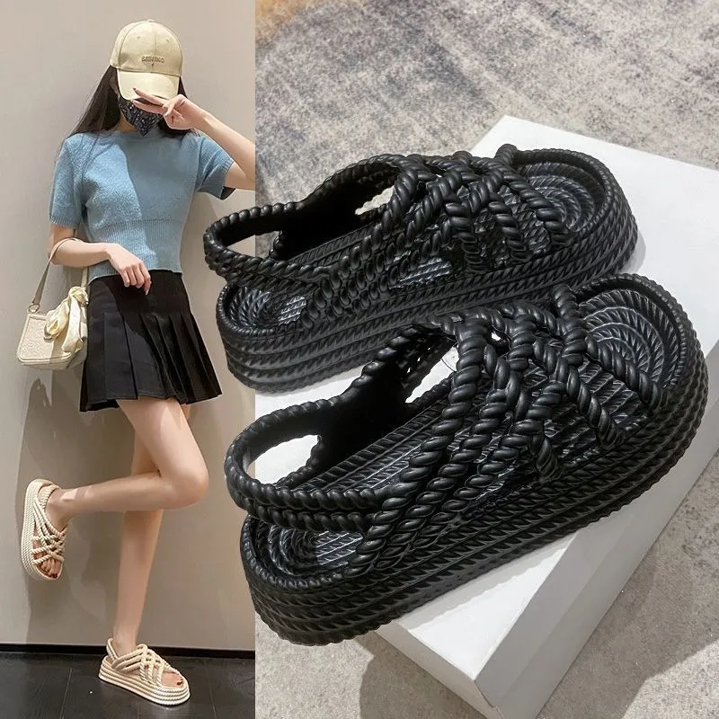 Women Sandal Braided Rope Casual Korean Fashion Summer Shoes Going Out Beach Shoes