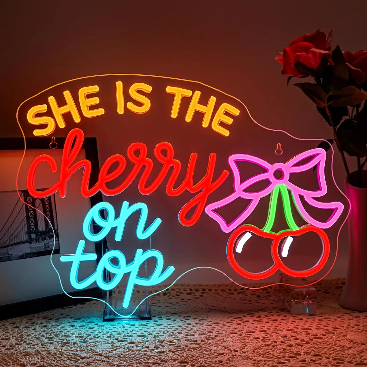 

Неоновая вывеска «She Is The Cherry on Top» с USB-питанием, регулируемая LED-подсветка, настенный декор для фруктового магазина, подарок для девичьей вечеринки