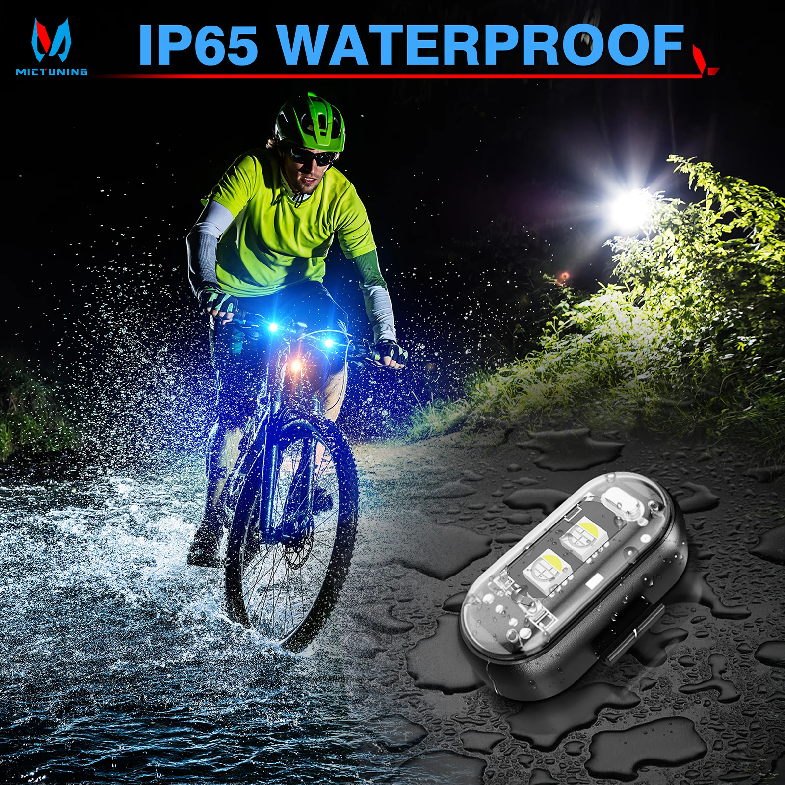 MICTUNING LED Strobe Light (Airplane-Style), 8 Modes, Remote Control, USB Rechargeable for Cars, Bicycles, Drones, Motorcycles