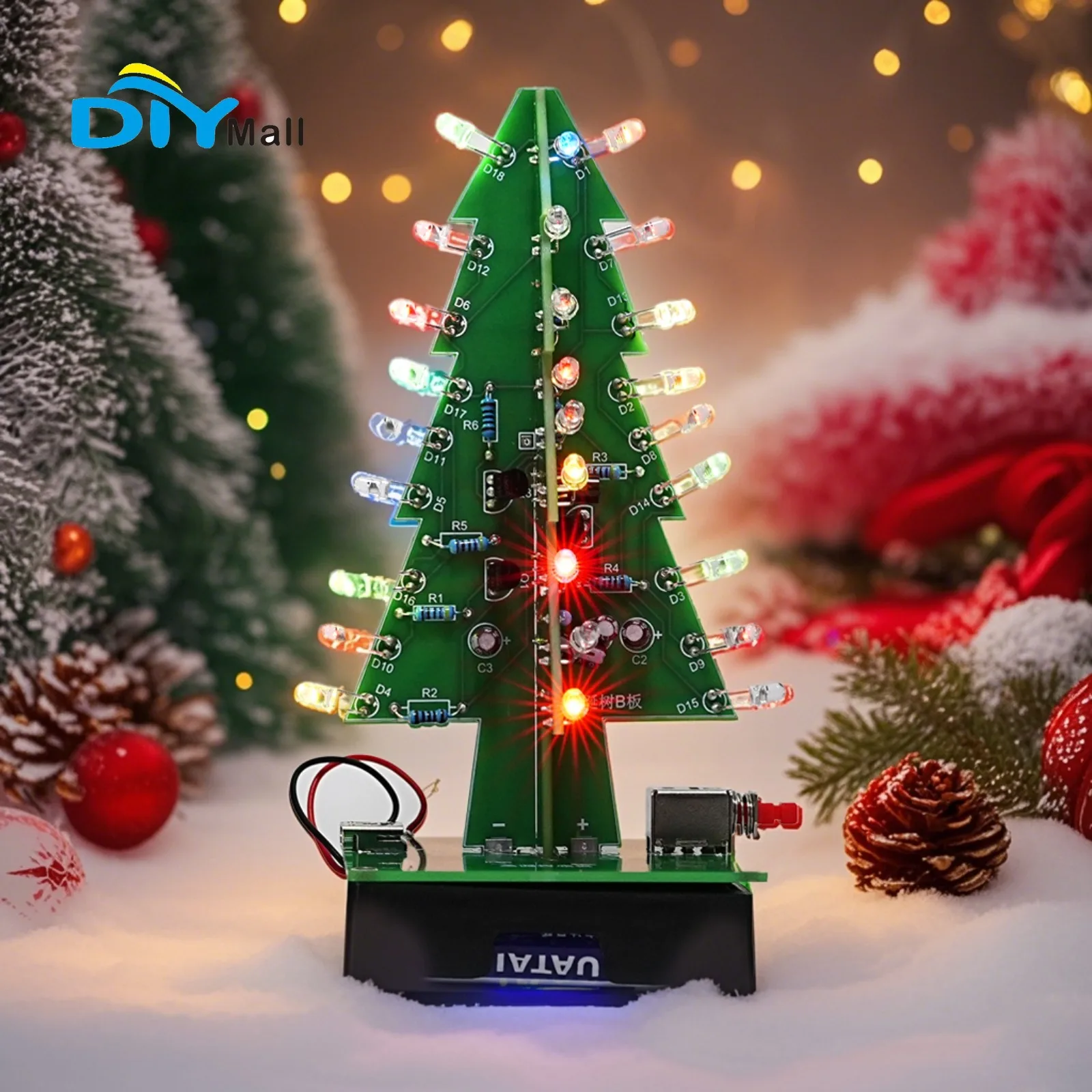 Three-Dimensional Christmas Tree Making Kit, Colorful LED Flowing Water Flash Tree Light Electronic Christmas Gift