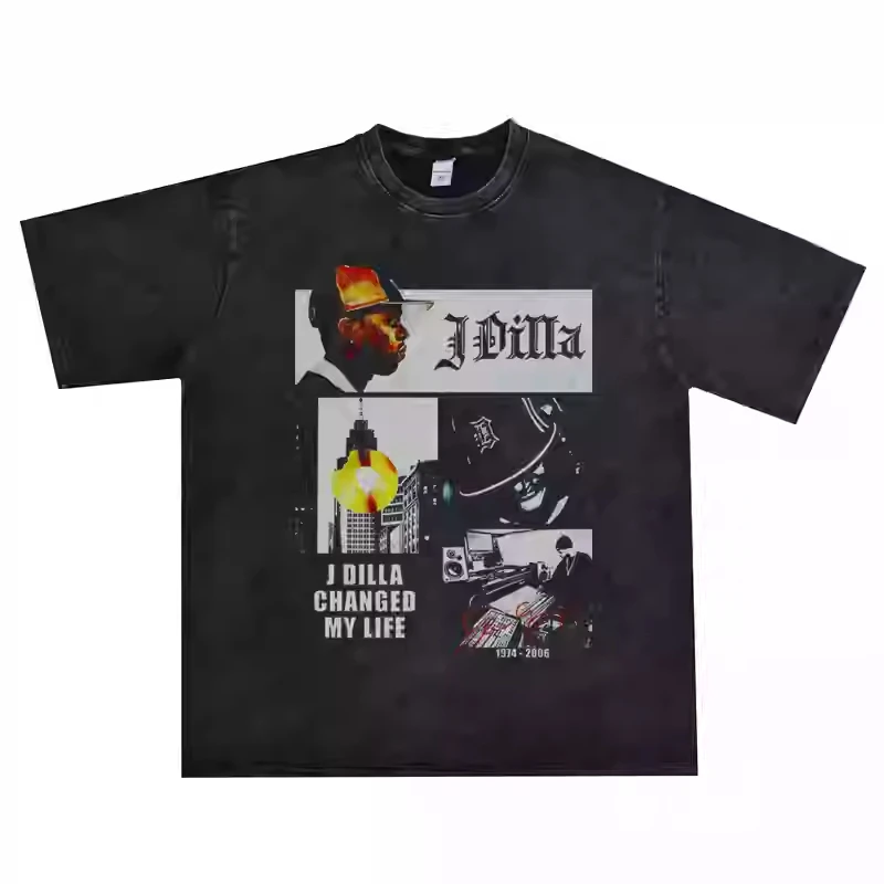 

Direct-spray Process Hip-hop Music J.illa Rapper Jay DeeT T-shirt Short-sleeved High-quality Luxury Brand Popular Style Ins Y2k
