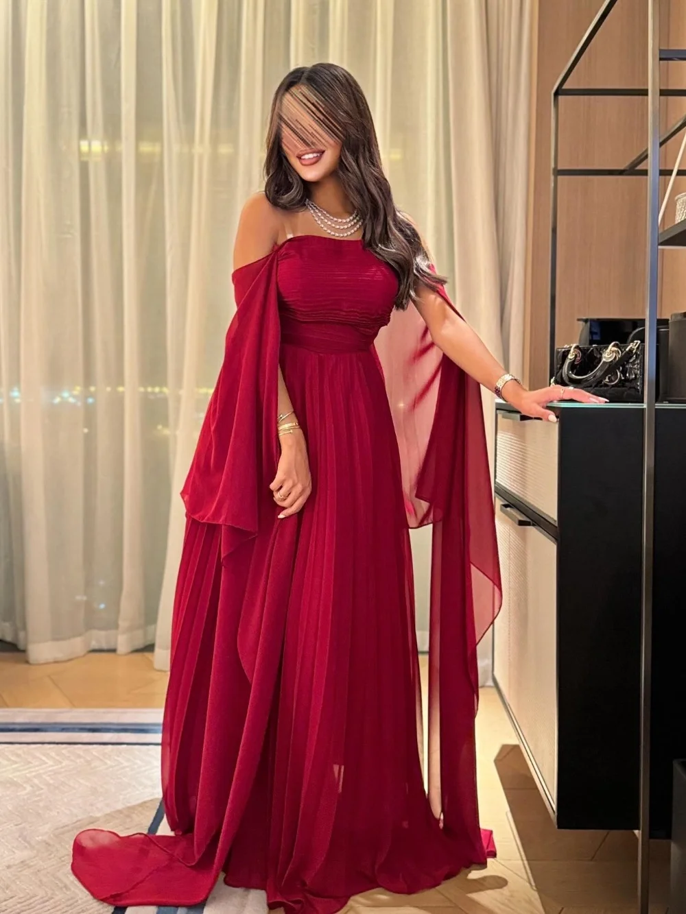 

Sizes Available Chiffon Pleat A-line Off-the-shoulder Long Dresses Prom Dresses Classic Exquisite Modern Style Pastrol Unisex