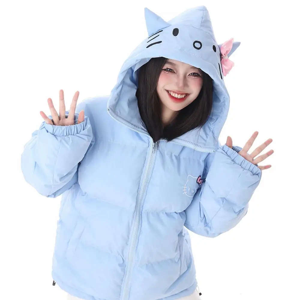 Y2K Hello Kitty Women Down Jacket Anime Sanrio Kawaii Winter Thickened Cotton Clothes Cute Coat Student Tops Loose Sports Sweet