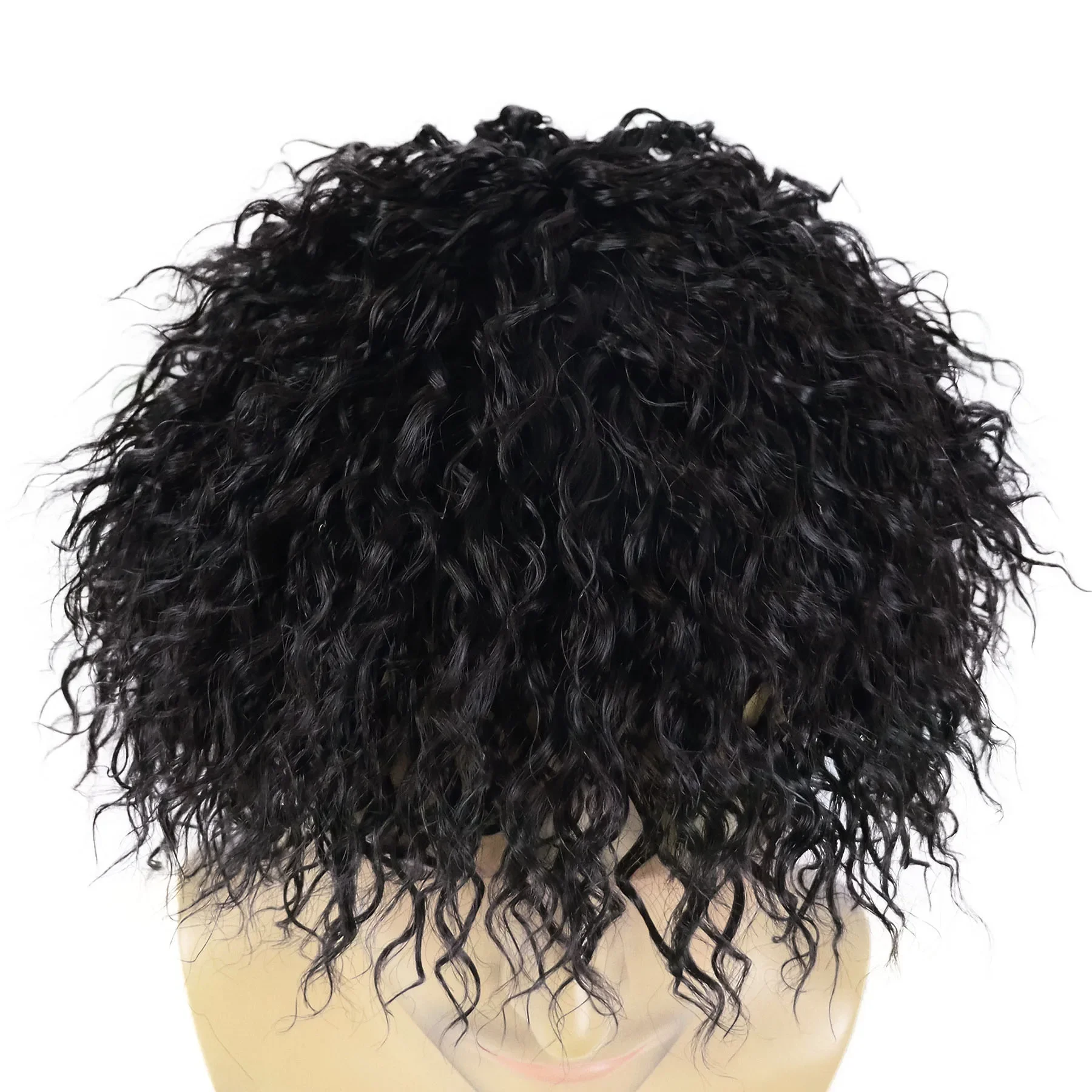 Peruca sintética preta masculina curta encaracolada com franja califórnia aparência molhada perucas de cabelo para fantasia cosplay uso diário de festa resistente ao calor