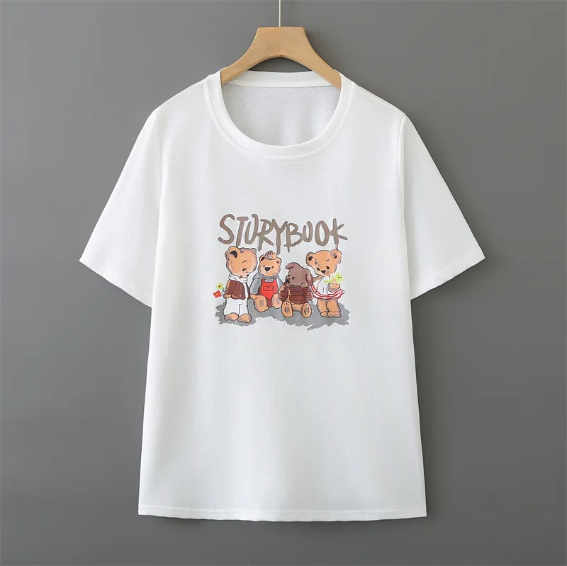 

XXXXL Fashion Plus Size Woman Clothing T-Shirt Summer 2026 Short Sleeve Printed Cartoon Top Casual round-neck Cotton Tees 2605
