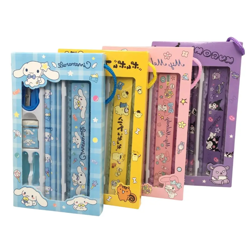 Sanrio Stationery Set Pencil Eraser Ruler Kawaii My Melody Kuromi Cinnamoroll Painting Primary School Supplies Student Kid Gift