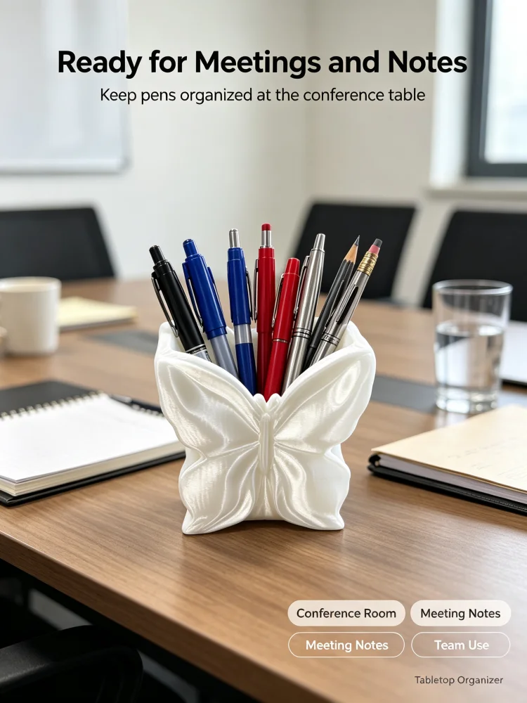 Creative Butterfly Pen Holder with Unique Shape, 3D Printed Pla, Silk White Decorative Desktop Organizer, Creative Desktop Stationery Storage Box, Universal Pencil Holder for Home, Office, School, Meeting Room, Atmospheric Desktop Decoration, Lightweight Pen Storage, Desk Accessories, Home Study Decoration, Teacher's Desktop Organizer, Cute Pencil Holder Storage Rack, Simple Desktop Accessories