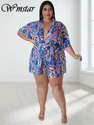 Wmstar-2-Piece Conjuntos de Combinação para Mulheres, Botão, Camisas Soltas, Top e Shorts, Treino Casual, Plus Size, Atacado, Dropshipping, Verão