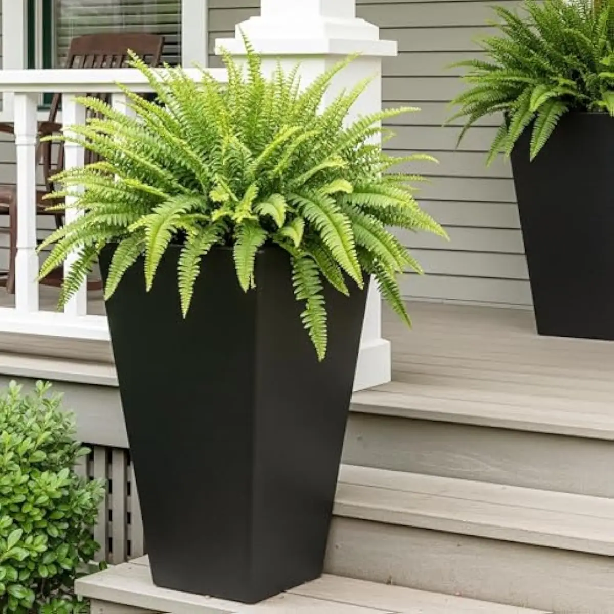 20-inch sleek black tapered planters set of two – weather-resistant plastic pots with drainage holes – modern minimalist design