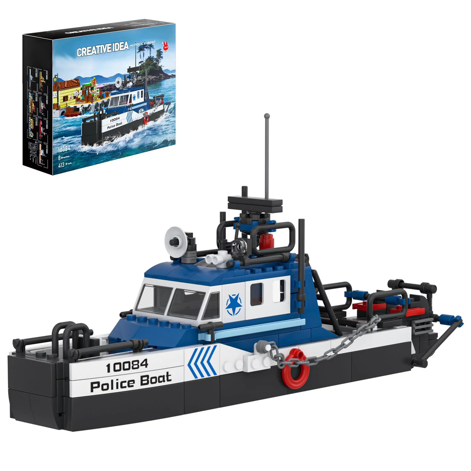 

MOULD KING 10084 Multifunctional Police Boat Model 413pcs Building Block set MOC Technical DIY Toys for Christmas Gifts