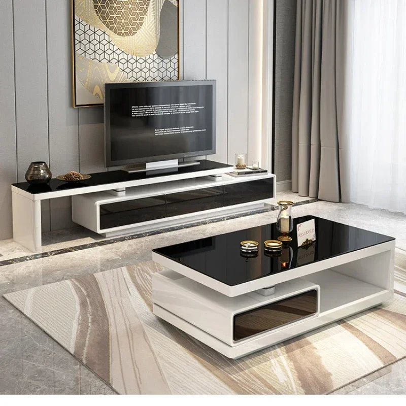 

Tempered Glass Coffee Table TV Cabinet Combination Modern Retractable Large and Small Apartment Type Simple Living Room