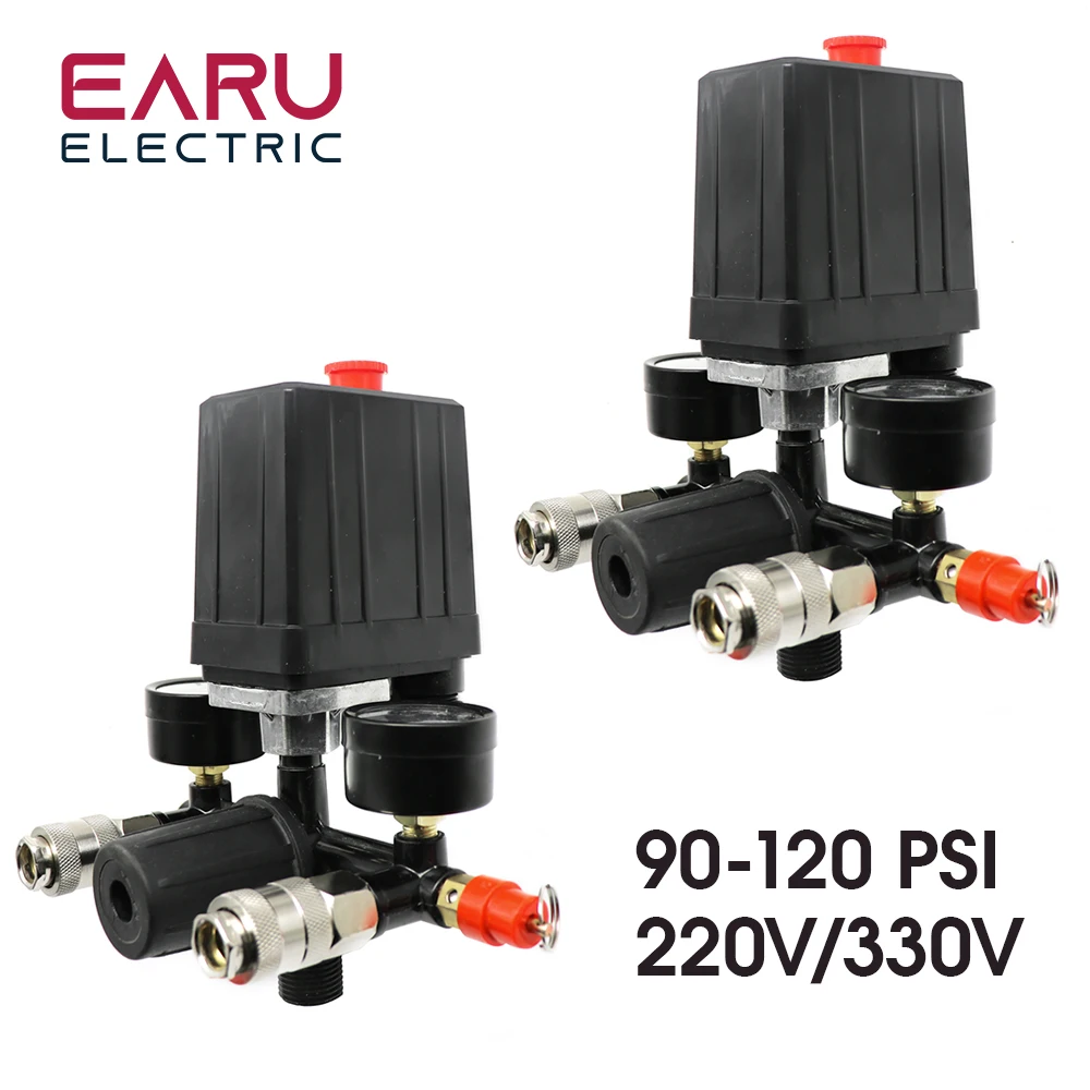 

Efficient 220V/380V 4 Port Regulator Duty Air Compressor Pump Pressure Control Switch Air Pump Control Valve 0-180PSI With Gauge